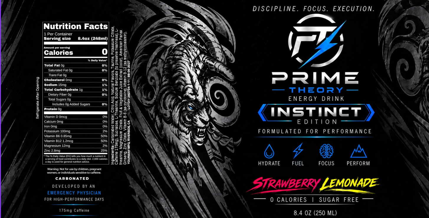 Prime Theory Instinct Edition concept artwork with silver tiger and blue lightning logo